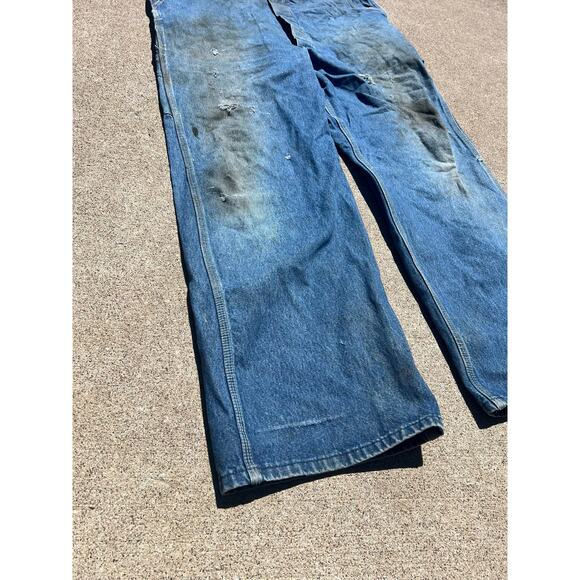 Vintage Dickies Overalls Men Size 42x32 Blue Distressed Cotton Denim Button Fly - Picture 2 of 13
